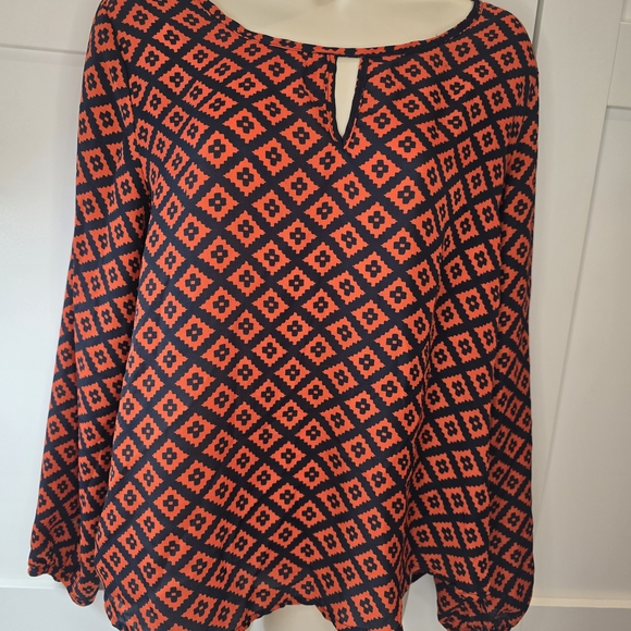Ava & Viv Tops - Ava Brand Geometric Women's Blouse - Blue and Burnt Orange